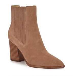 Nine West Cleeo Block Heel Pointy Toe Tan Suede Ankle Boots Sz 8 BNWB